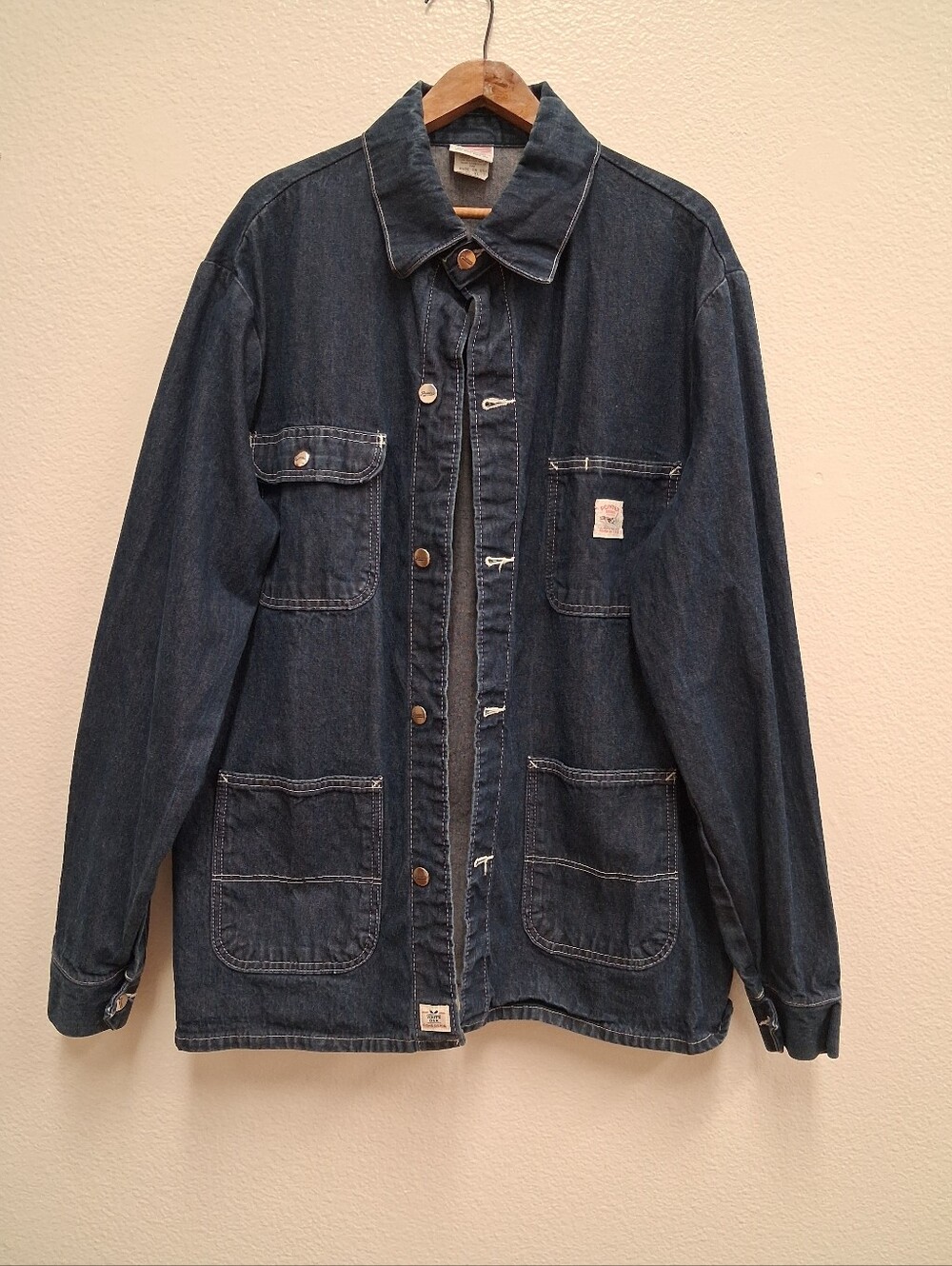 Y2K Pointer Brand Indigo Denim Raw Cone White Oak Chore Coat Men's XLTall USA